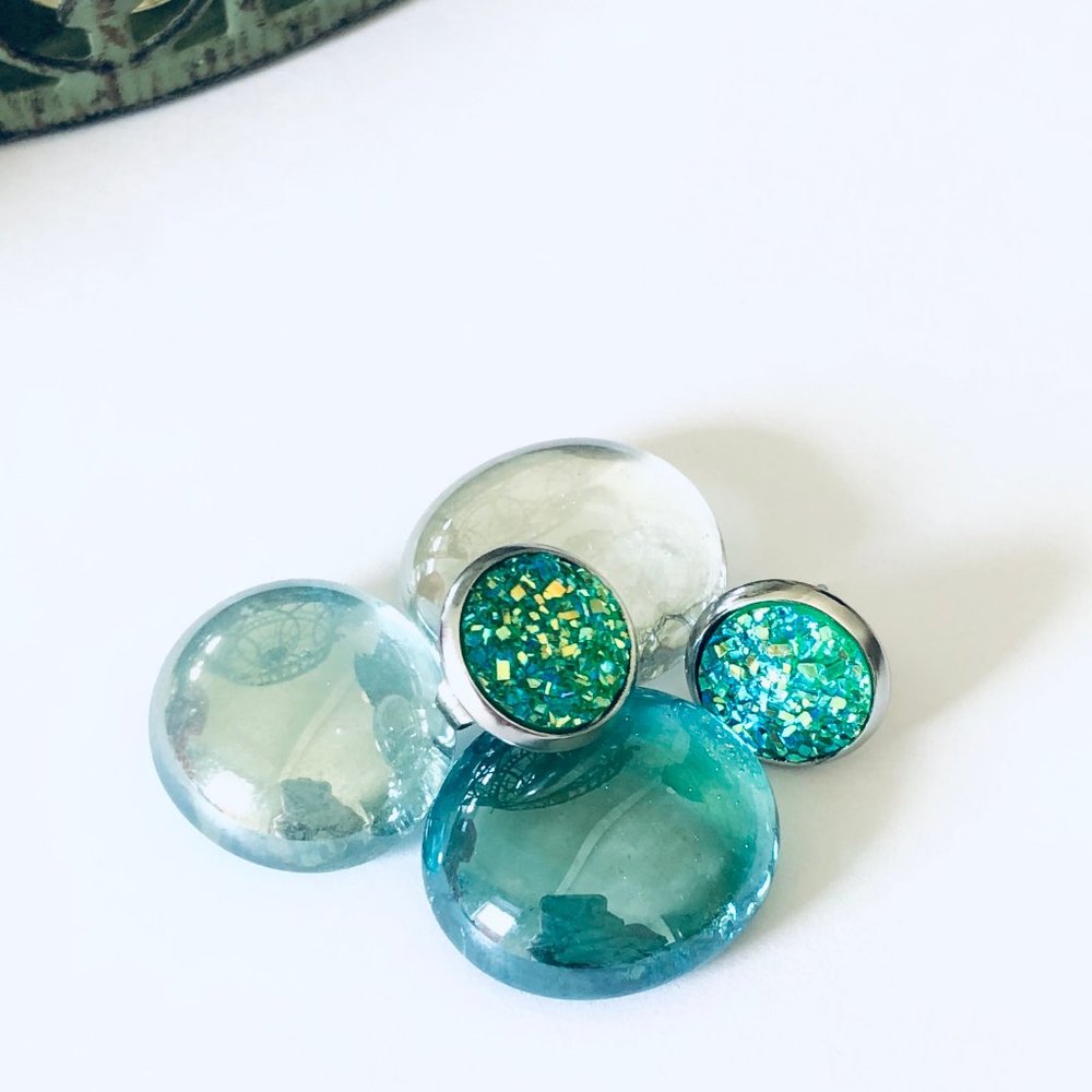 Druzy Stud Stainless Steel Round Earrings NEW